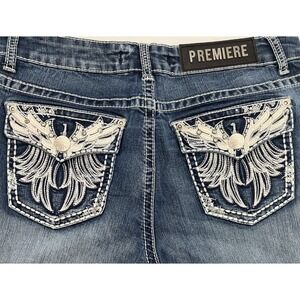 Rue 21 Premiere‎ Jeans Bling Midrise Bootcut Size 11/12 Western Glam Rock Y2K